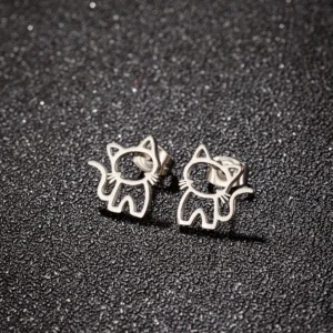 Boucles d'Oreilles Chat Mignonnes Punk – Bijou Acier Étudiant