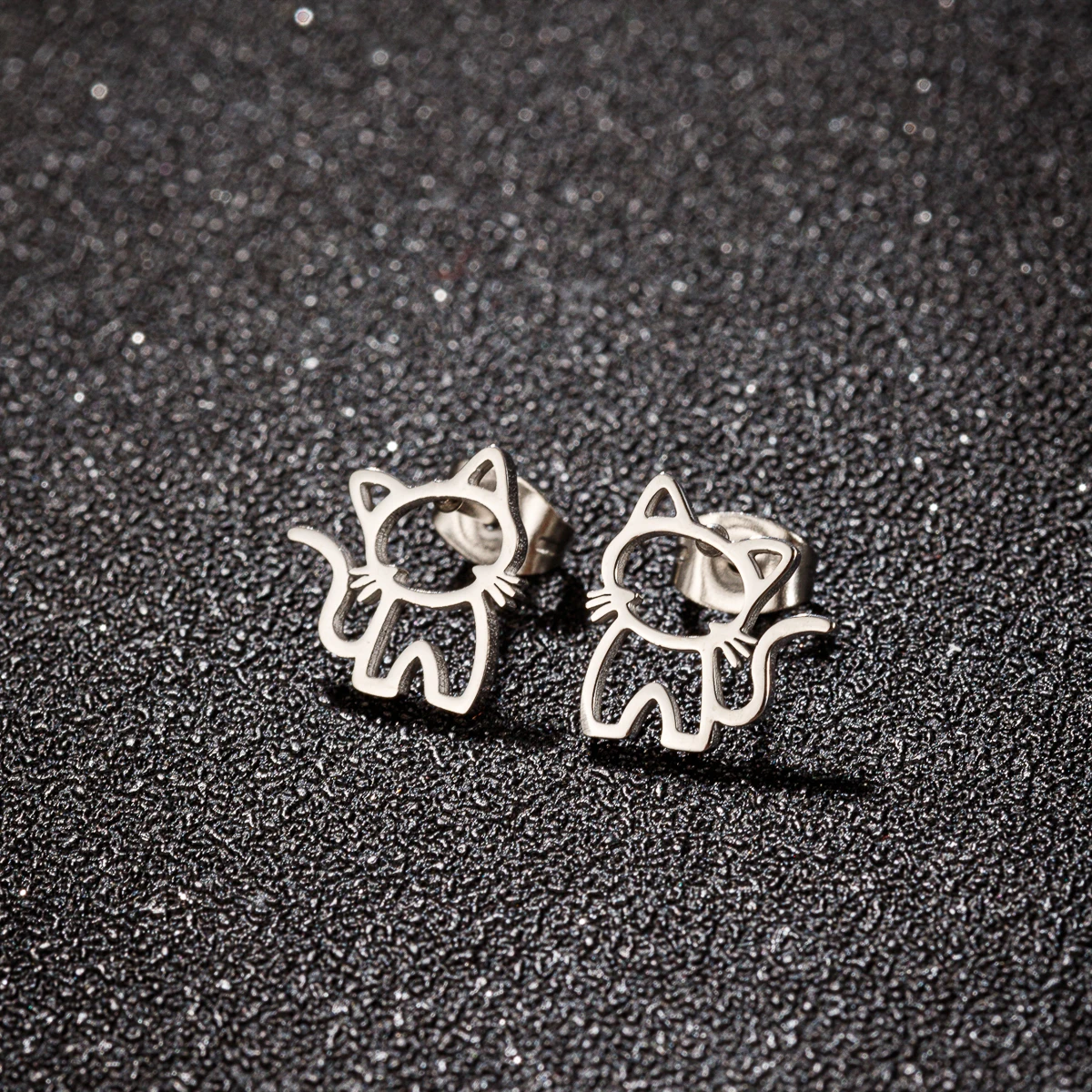Boucles d'Oreilles Chat Mignonnes Punk – Bijou Acier Étudiant