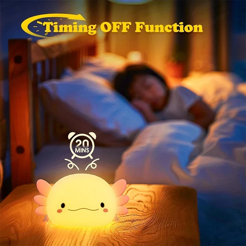Veilleuse Axolotl Silicone Bébé – Lampe Douce Chambre Enfant