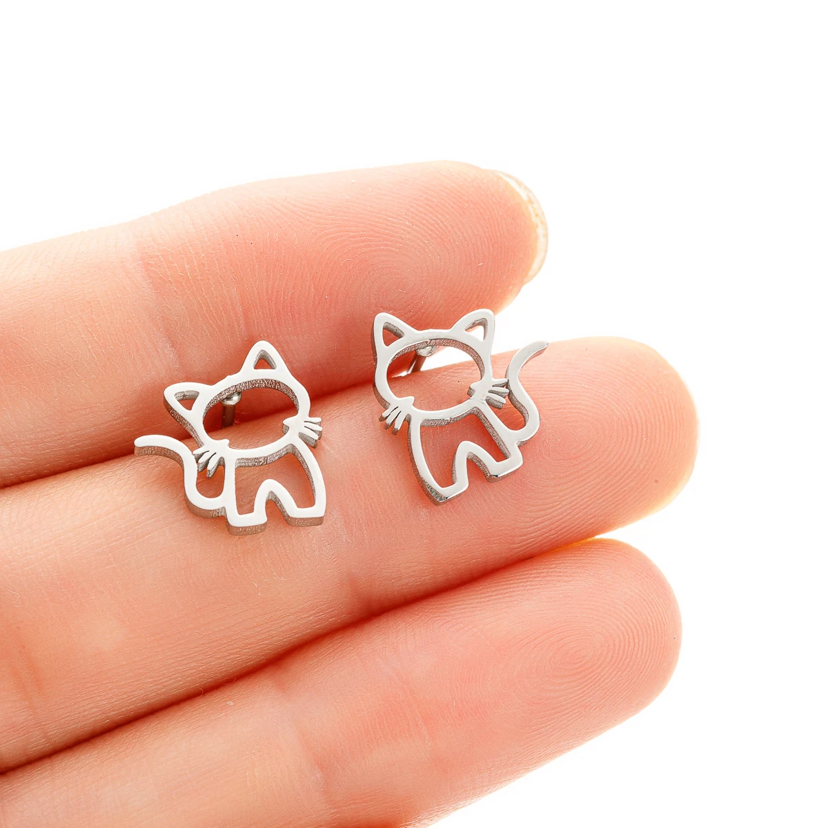 Boucles d'Oreilles Chat Mignonnes Punk – Bijou Acier Étudiant