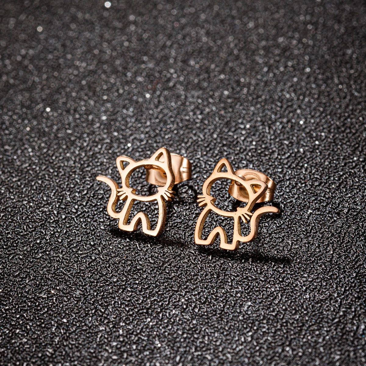 Boucles d'Oreilles Chat Mignonnes Punk – Bijou Acier Étudiant