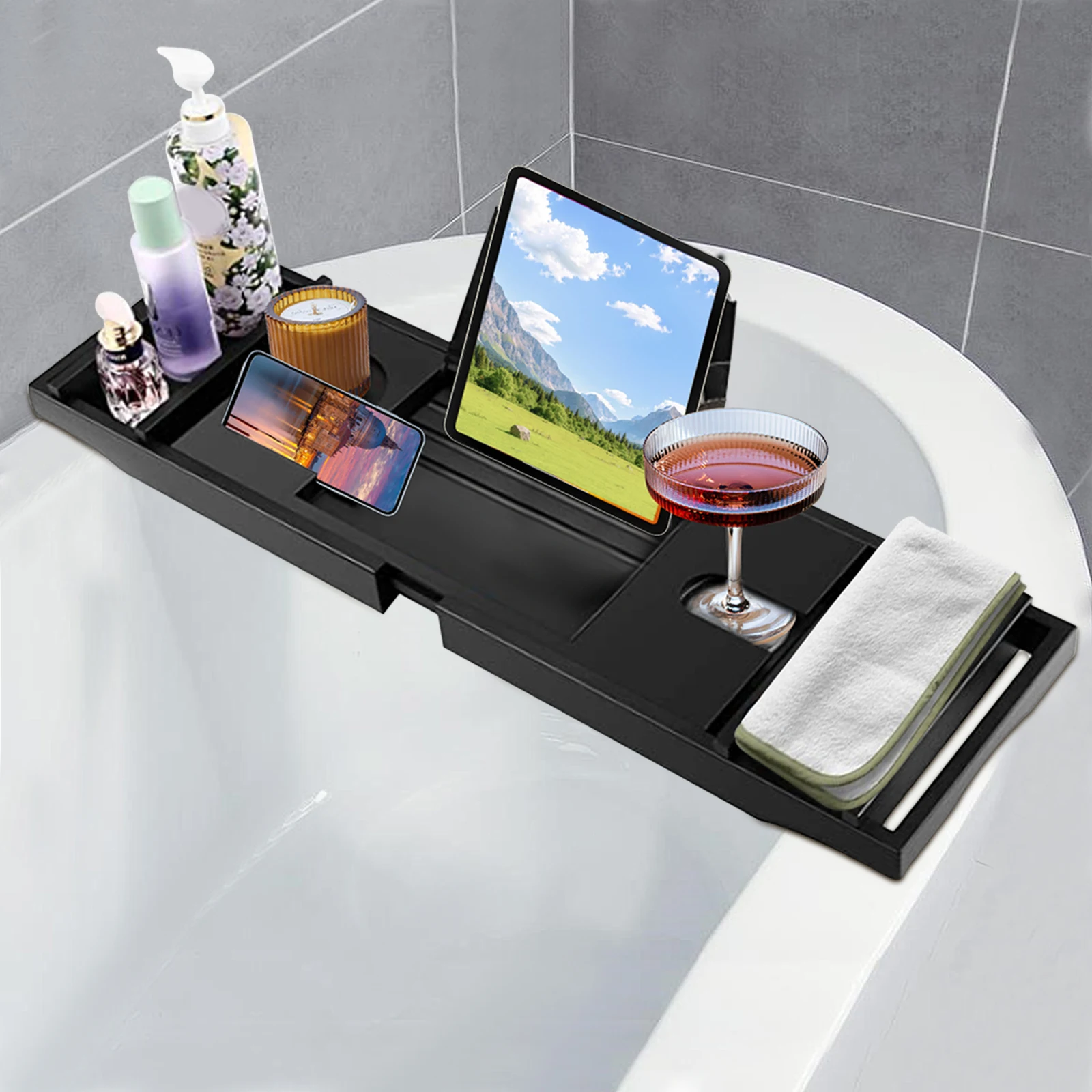 Plateau Baignoire Extensible Bambou – Support Bain Ajustable
