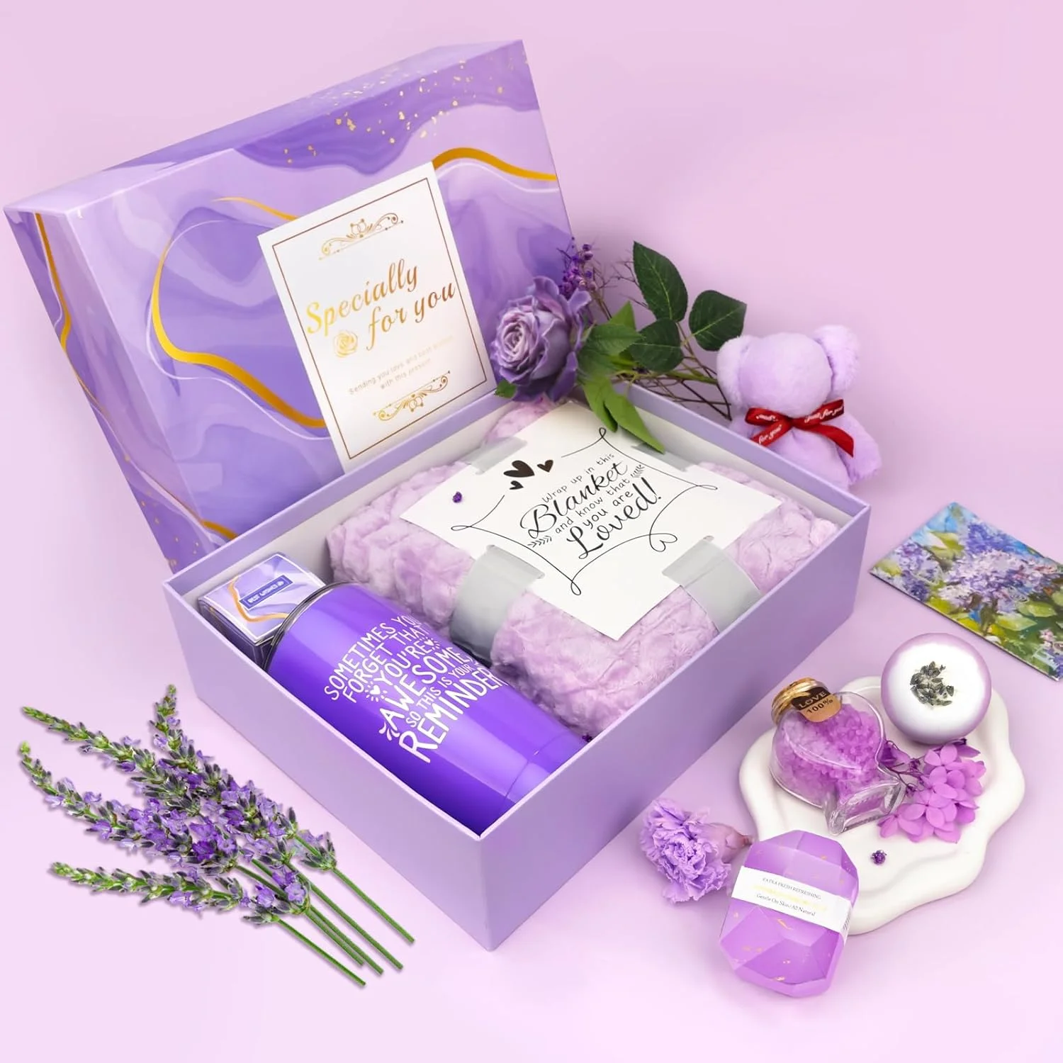 Panier Spa Lavande Cadeau – Coffret Bien-être 16 Pièces Femme