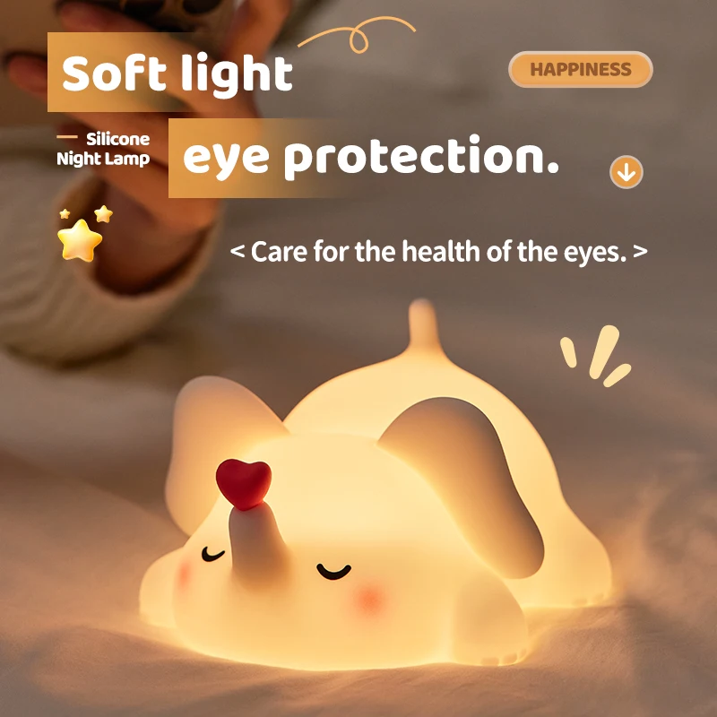 Veilleuse Lapin Silicone Tactile – Lampe Bébé Enfant Douce