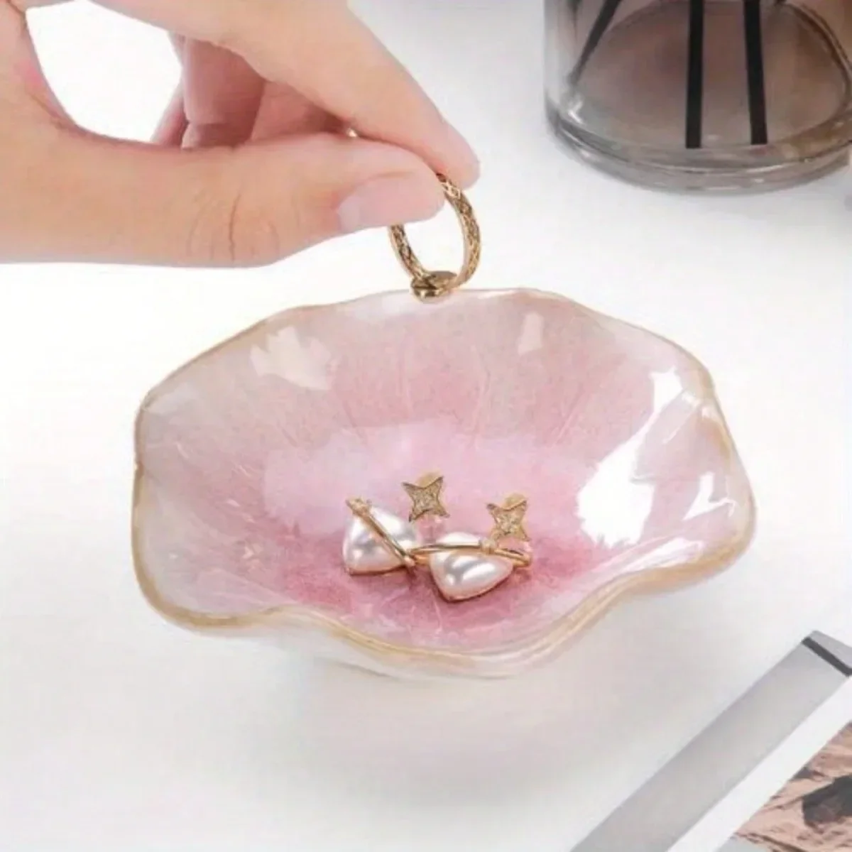 Plateau Feuille Lotus Céramique Nordique – Vide-Poche Élégant Cuisine