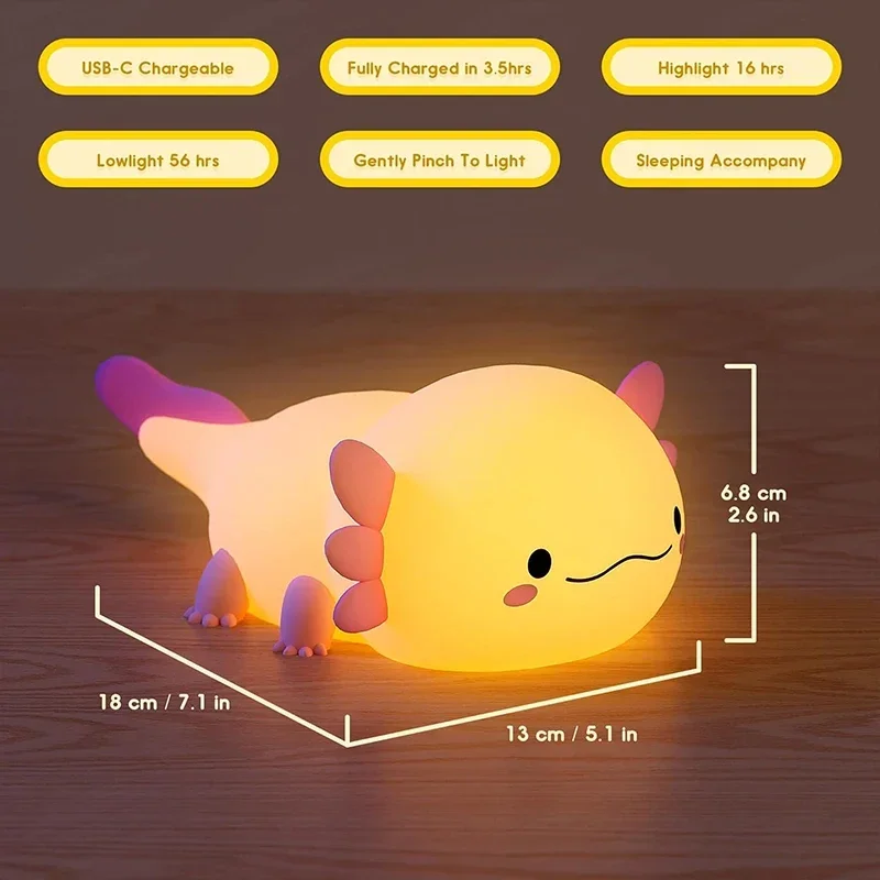 Veilleuse Axolotl Silicone Bébé – Lampe Douce Chambre Enfant