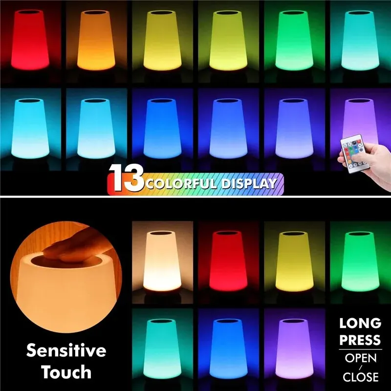 Veilleuse RGB 13 Couleurs – Lampe Tactile Télécommande Chevet