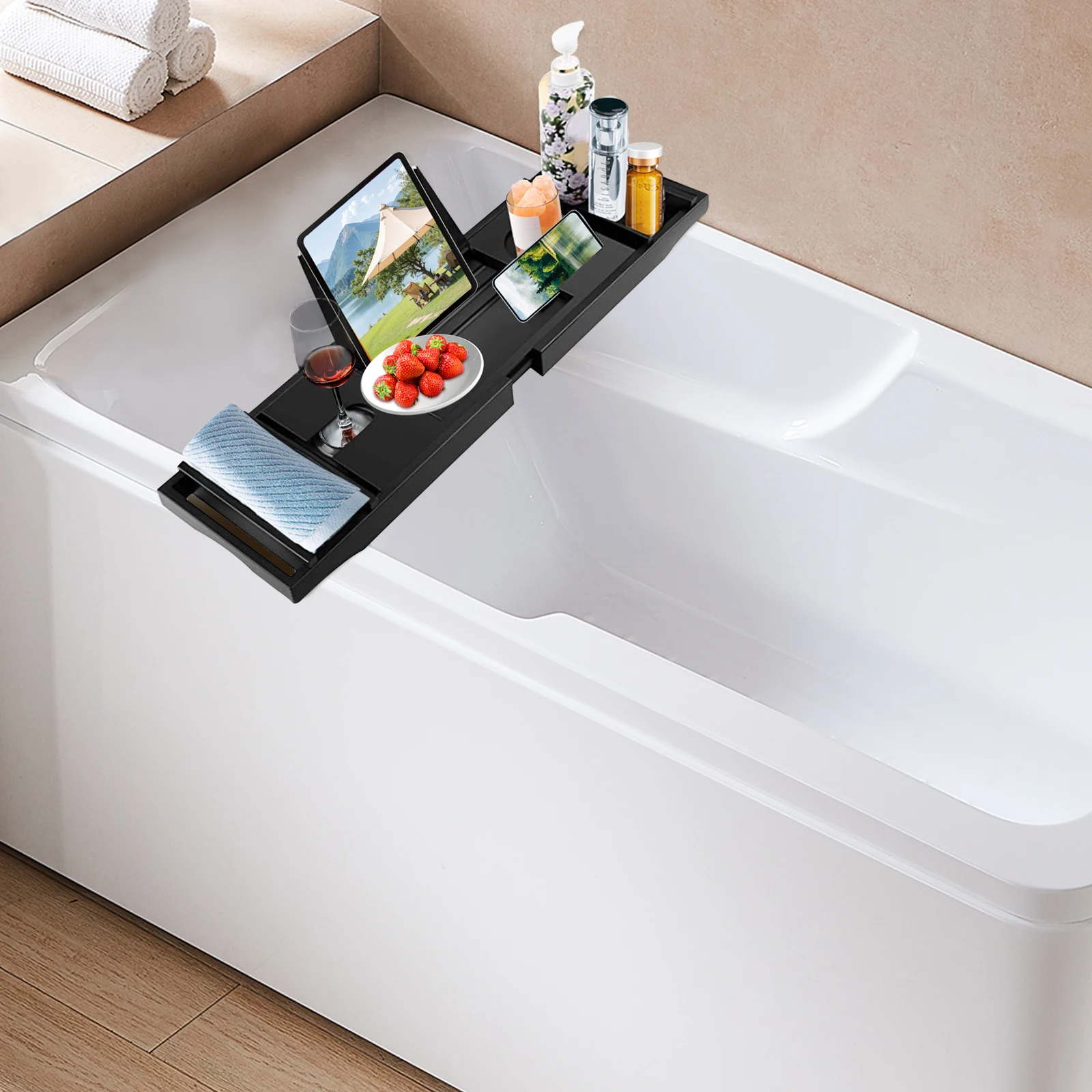 Plateau Baignoire Extensible Bambou – Support Bain Ajustable