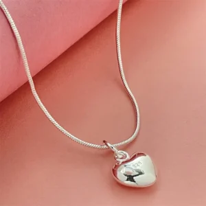 Collier Argent Cœur Chaîne Serpent – Bijou 925 Femme Élégant