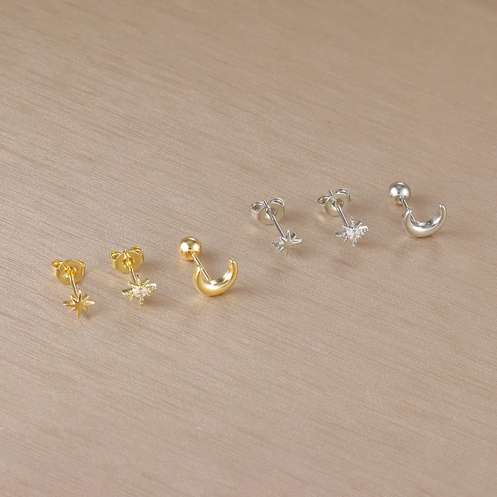 Boucles d'Oreilles Étoile Lune Punk – Set 3 Pièces Unisexe
