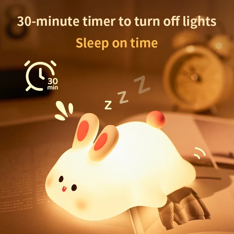 Veilleuse Lapin Silicone Tactile – Lampe Bébé Enfant Douce
