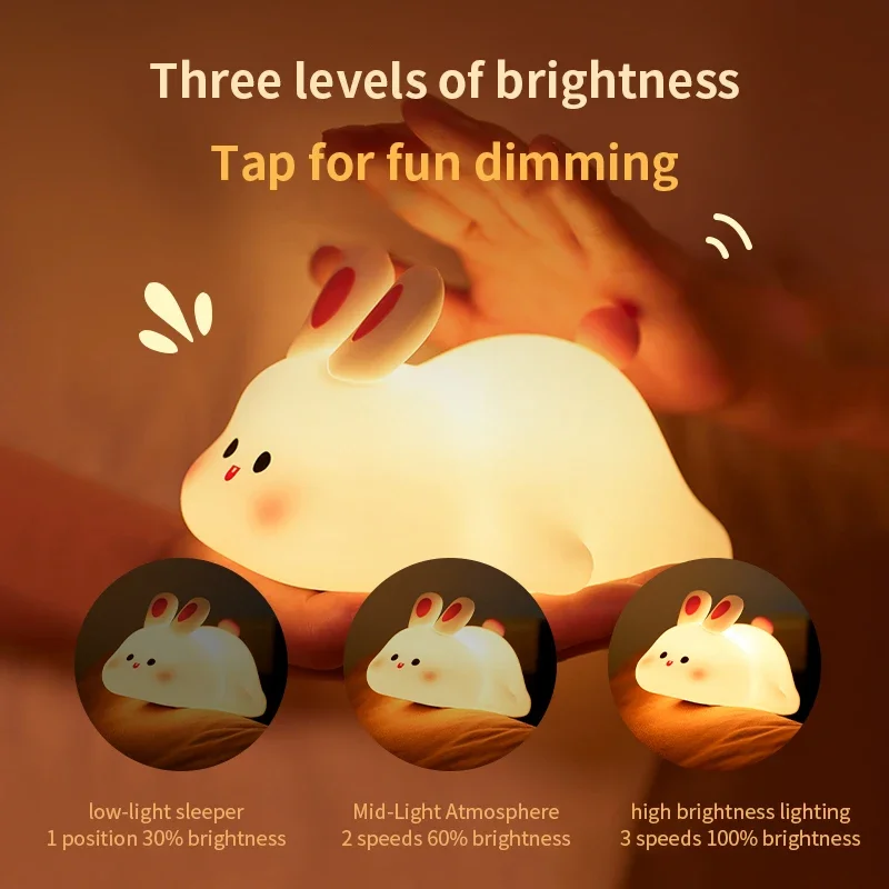 Veilleuse Lapin Silicone Tactile – Lampe Bébé Enfant Douce