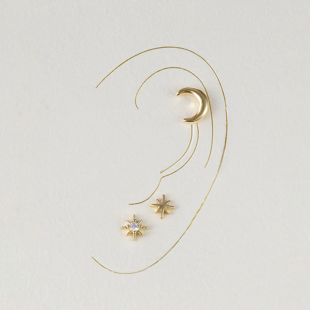 Boucles d'Oreilles Étoile Lune Punk – Set 3 Pièces Unisexe