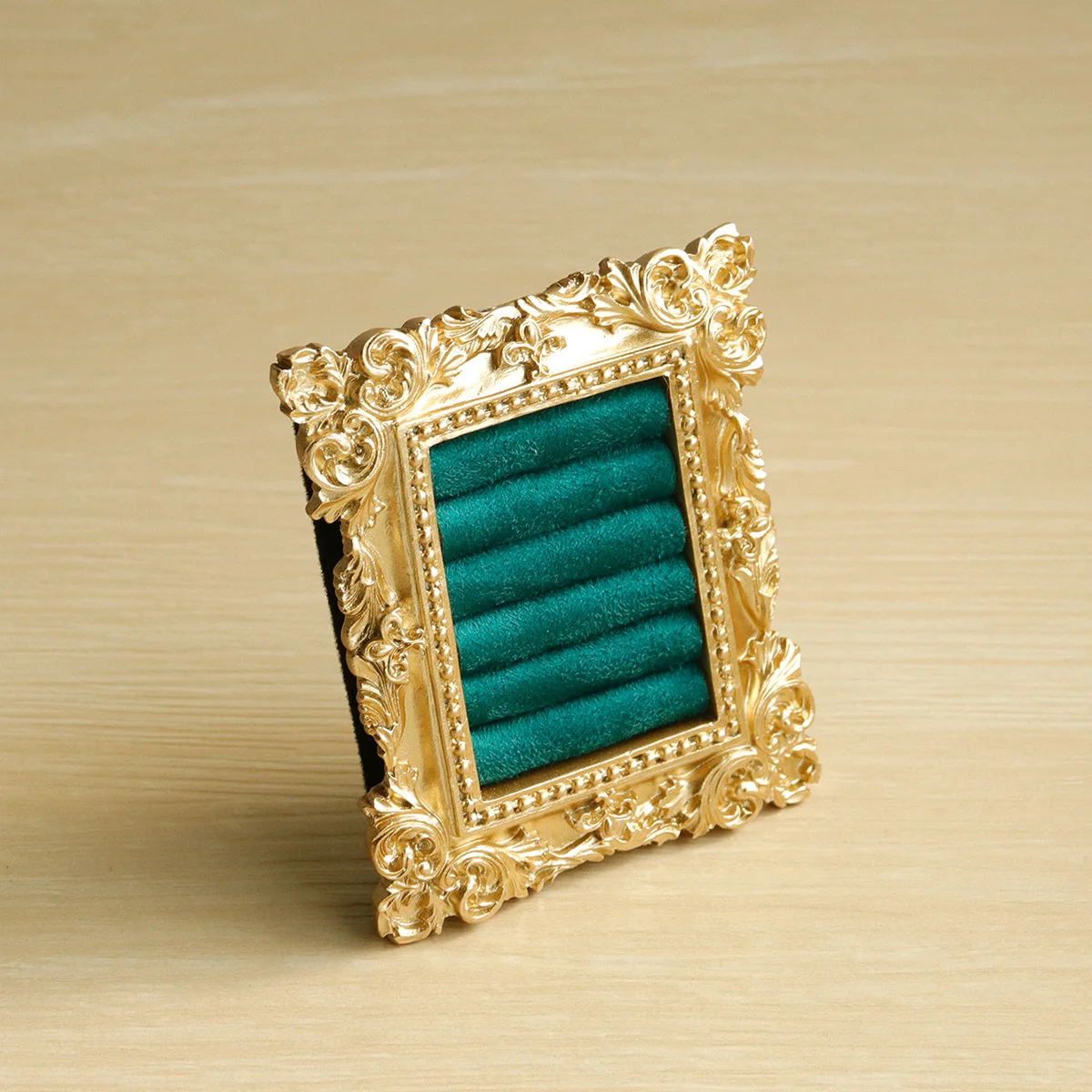 Présentoir Bagues Daim Baroque – Plateau Bijoux Fiançailles Vintage
