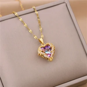 Collier Cœur Océan Cristal Luxueux – Bijou Mariage Acier