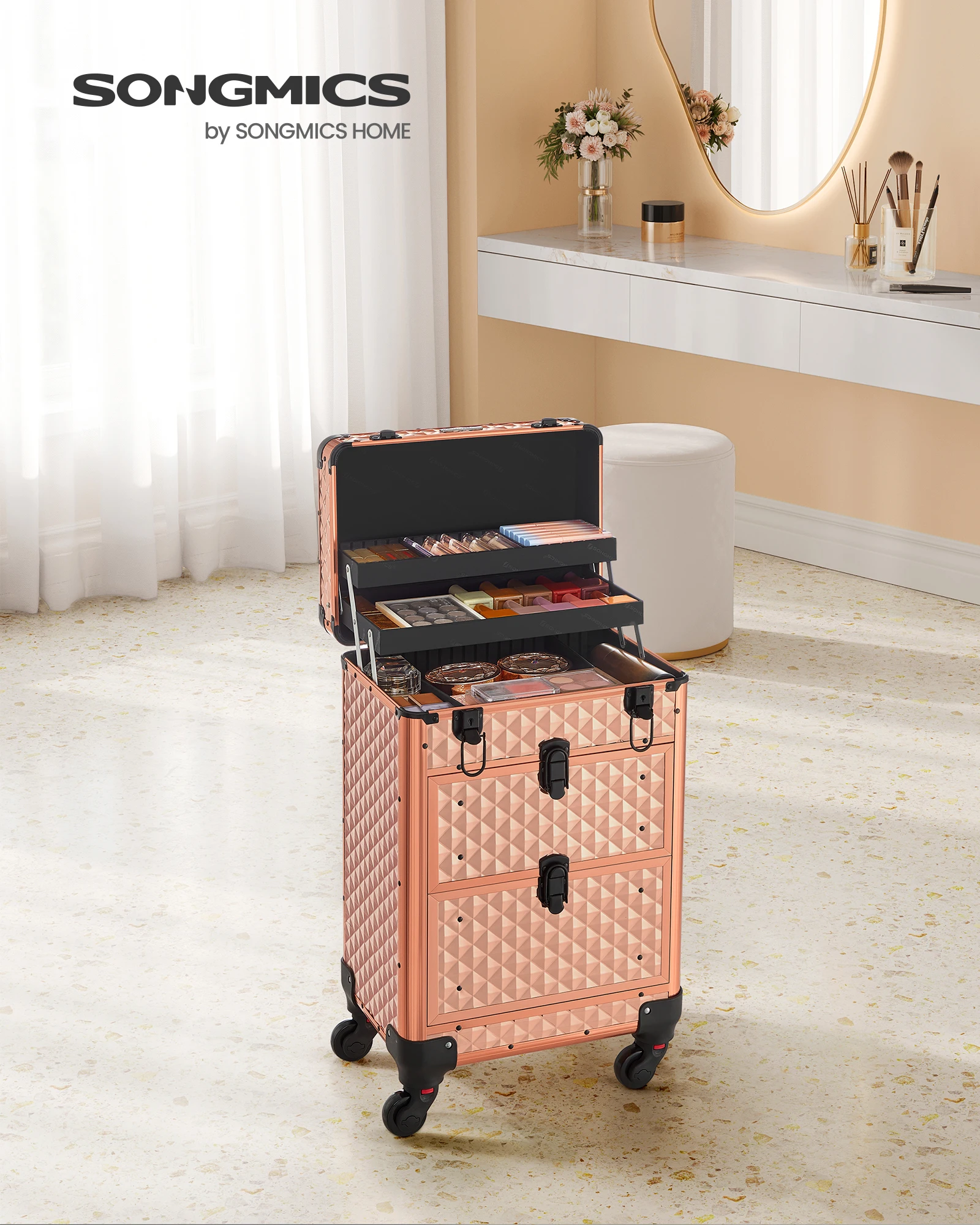 Mallette Maquillage Professionnelle Dorée – Valisette 2 Tiroirs