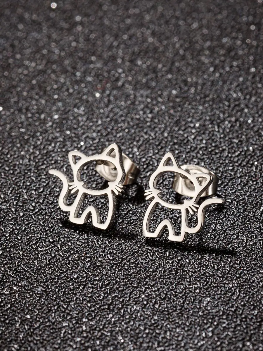 Boucles d'Oreilles Chat Mignonnes Punk – Bijou Acier Étudiant