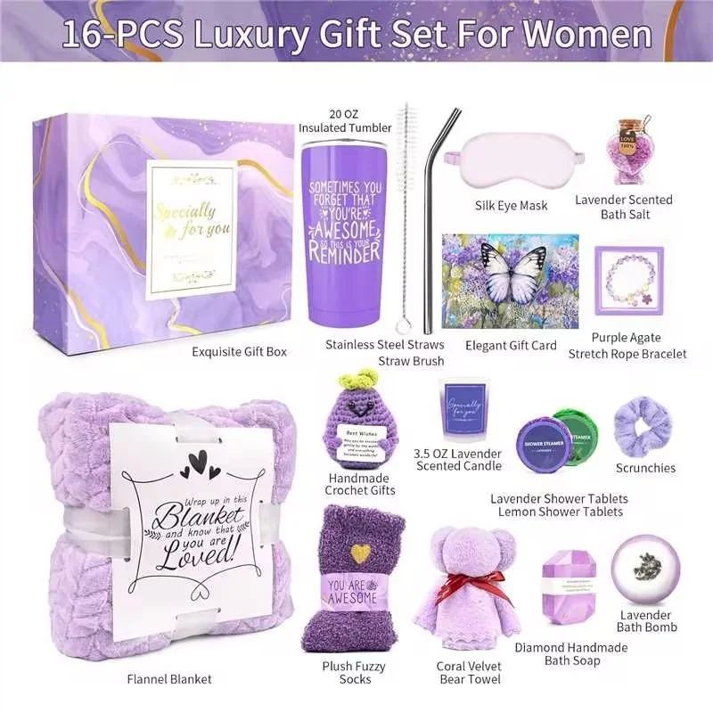 Panier Spa Lavande Cadeau – Coffret Bien-être 16 Pièces Femme