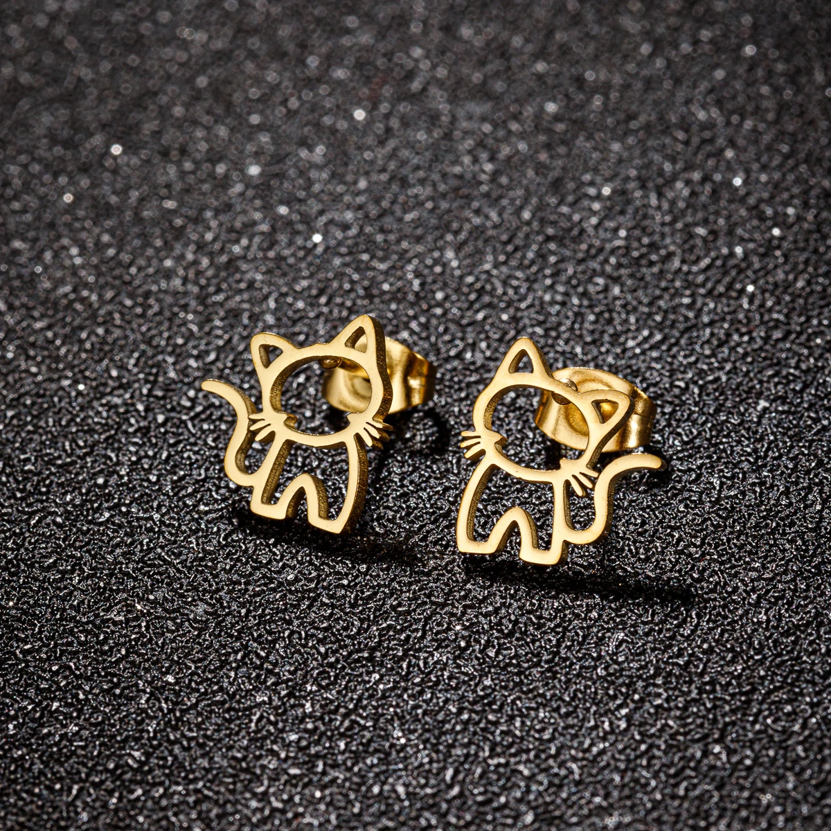 Boucles d'Oreilles Chat Mignonnes Punk – Bijou Acier Étudiant