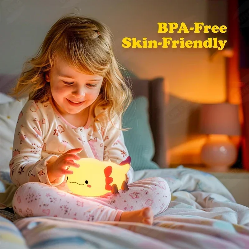 Veilleuse Axolotl Silicone Bébé – Lampe Douce Chambre Enfant