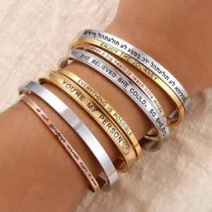 Bracelet Personnalisé Femme Gravé – Bijou Mantra Acier Cadeau