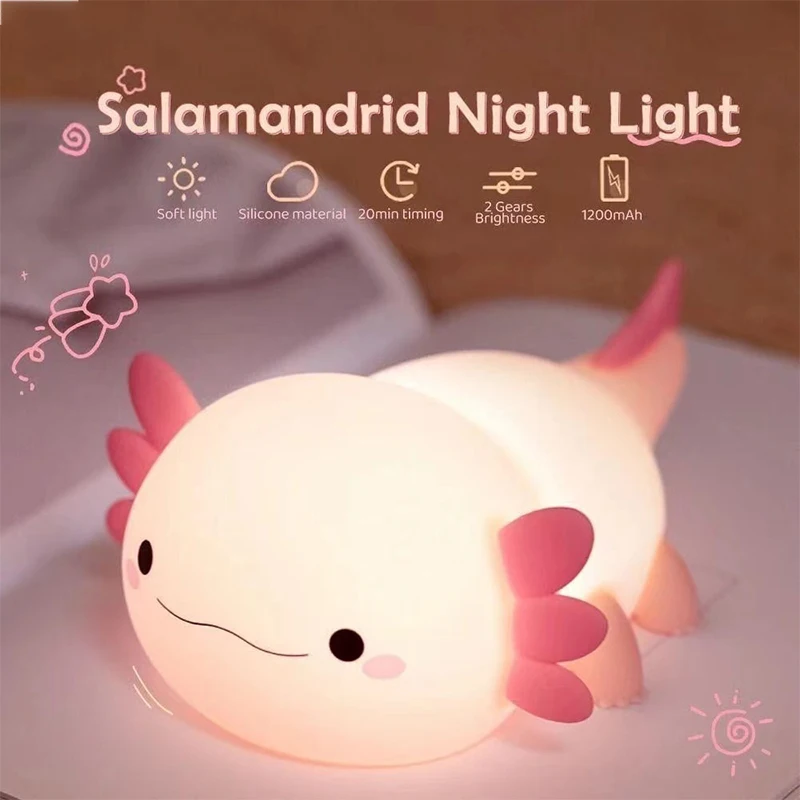 Veilleuse Axolotl Silicone Bébé – Lampe Douce Chambre Enfant