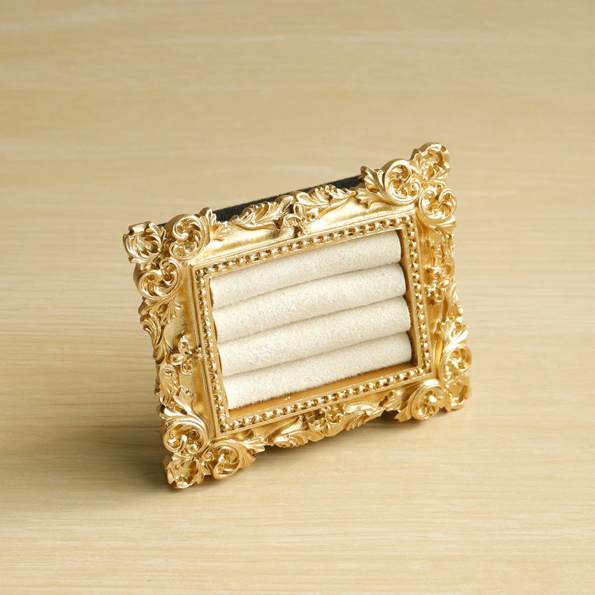 Présentoir Bagues Daim Baroque – Plateau Bijoux Fiançailles Vintage