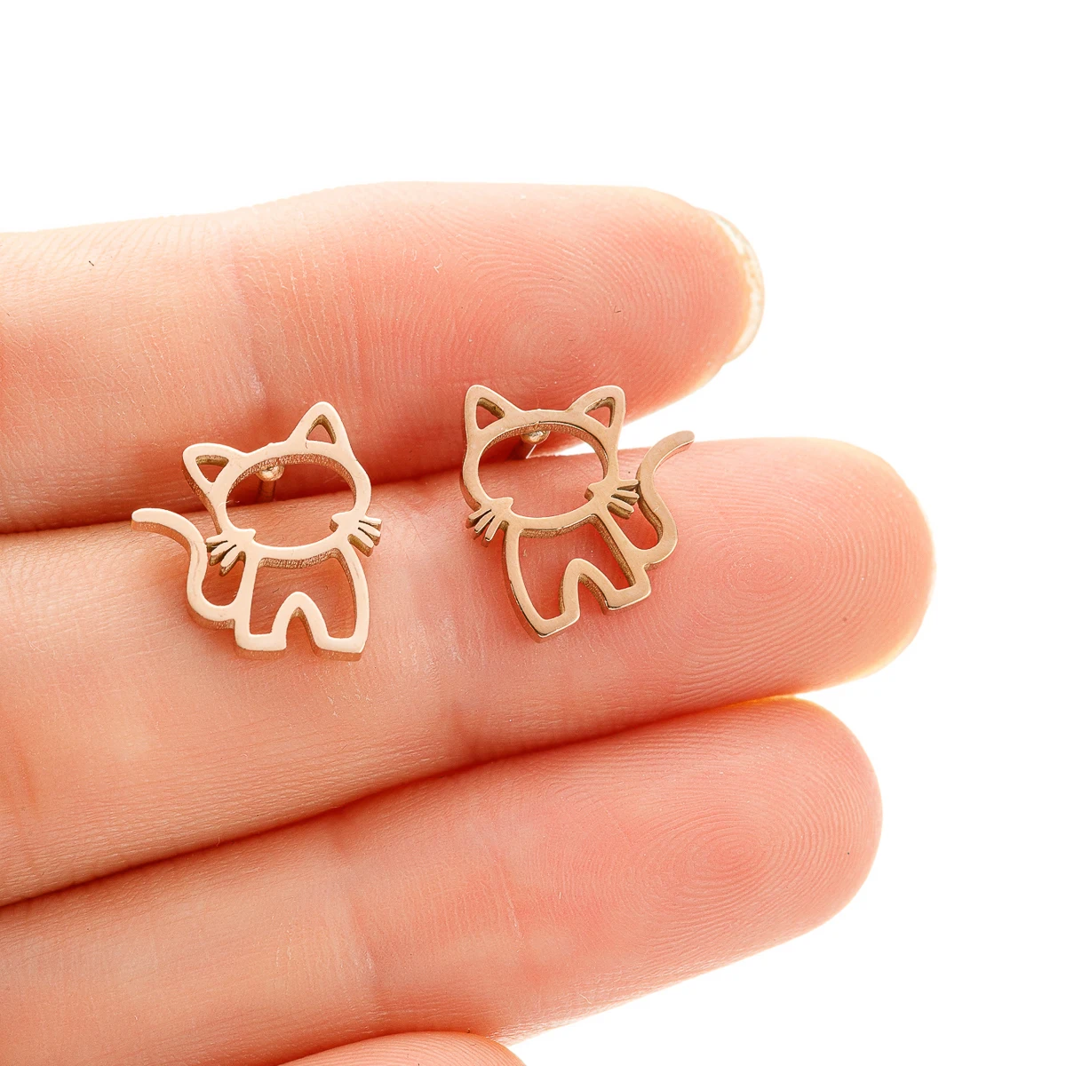 Boucles d'Oreilles Chat Mignonnes Punk – Bijou Acier Étudiant