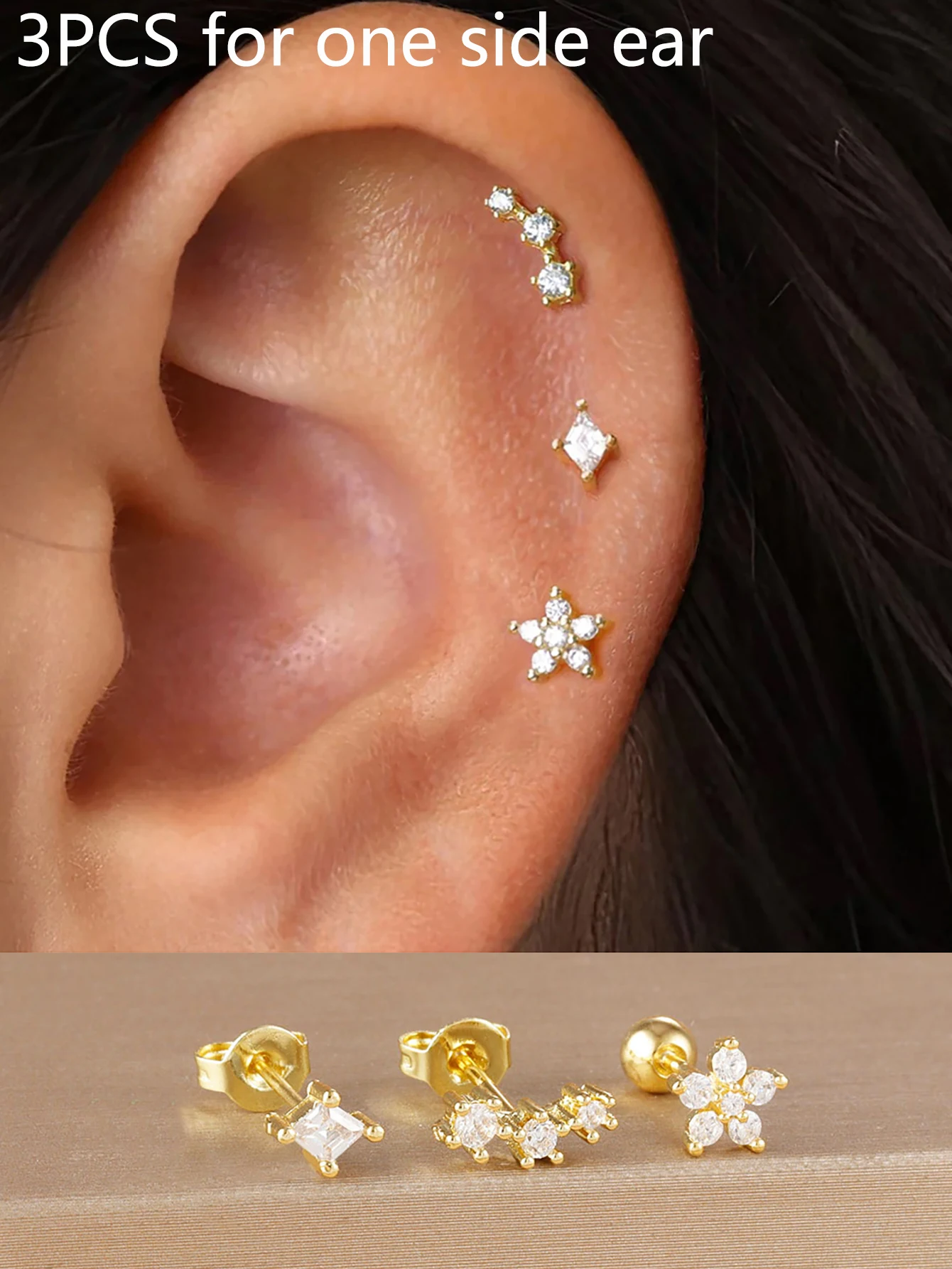 Boucles d'Oreilles Étoile Lune Punk – Set 3 Pièces Unisexe