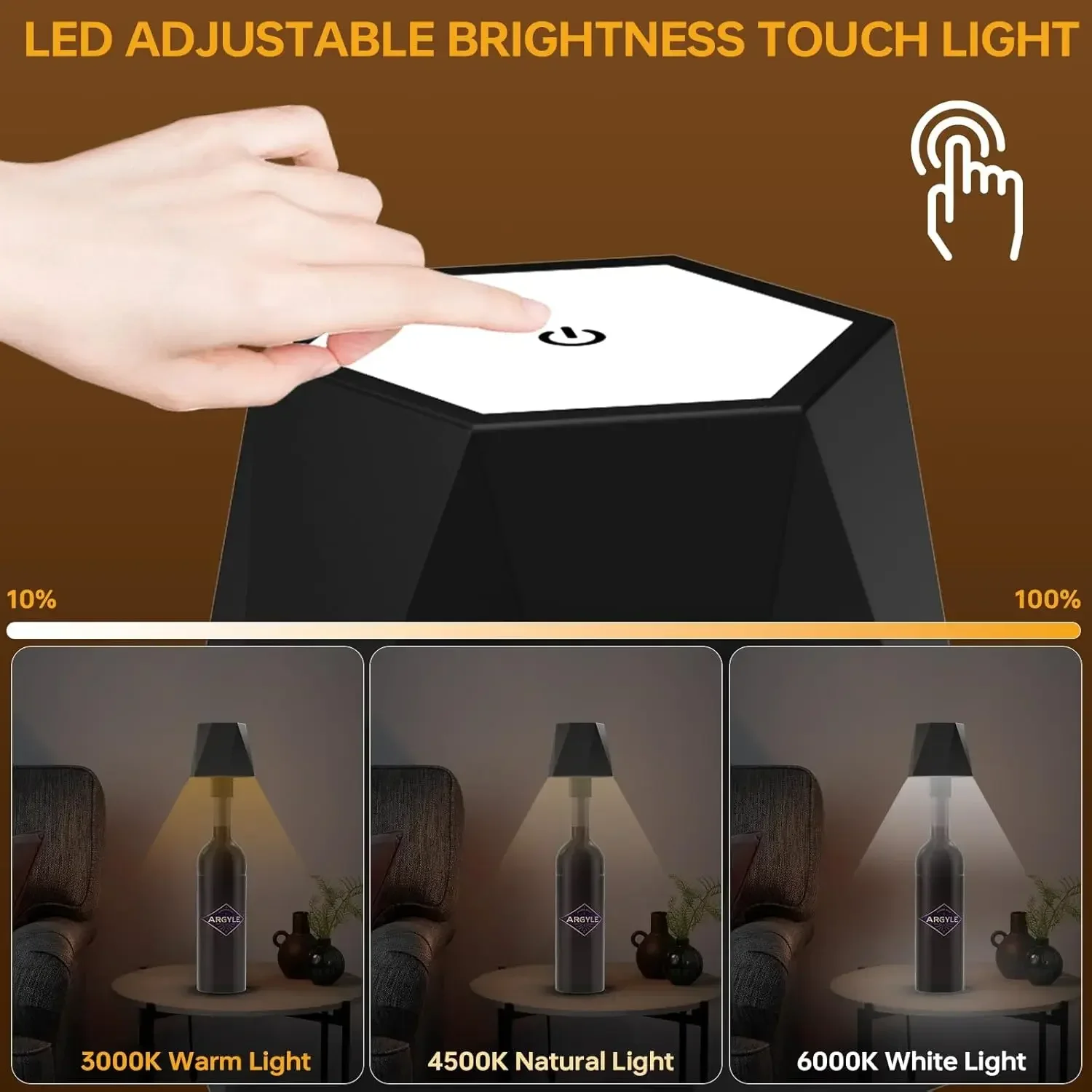 Lampe Bouteille Sans Fil Tactile – Veilleuse Bar 3 Couleurs