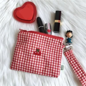 Trousse Maquillage Cerise Rouge – Pochette Toile Grande Capacité