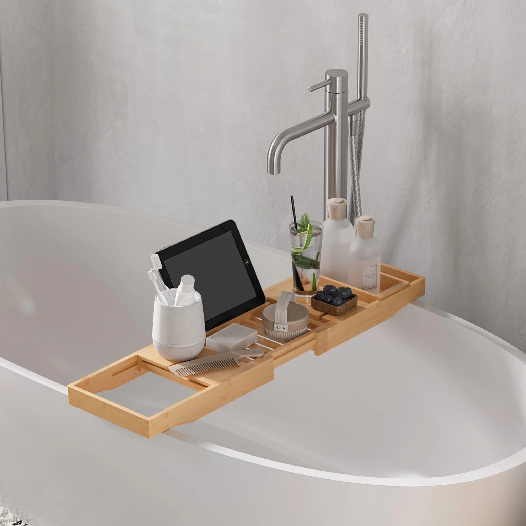 Pont Baignoire Bambou Ajustable – Support Bain Naturel Relaxant