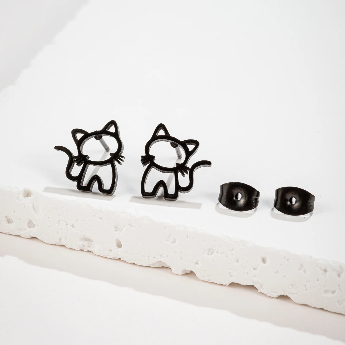 Boucles d'Oreilles Chat Mignonnes Punk – Bijou Acier Étudiant