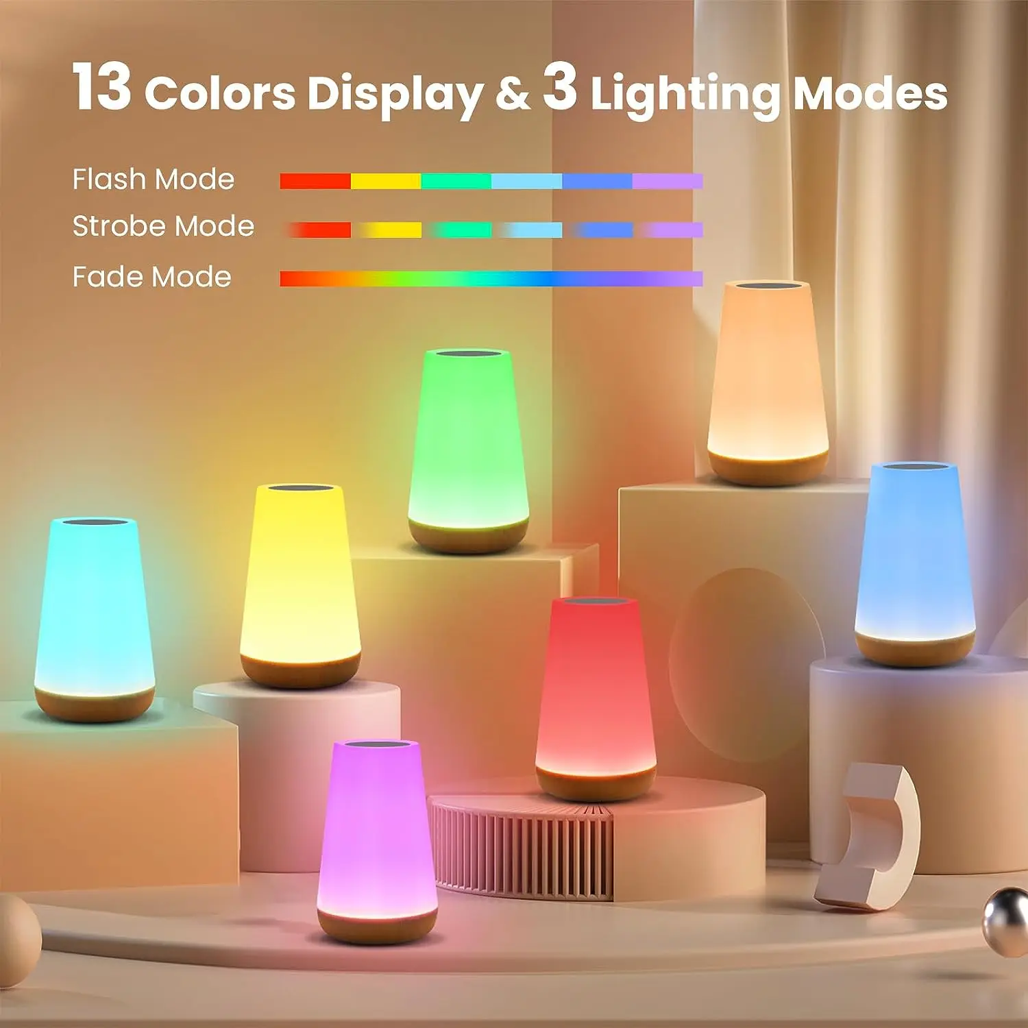 Veilleuse RGB 13 Couleurs – Lampe Tactile Télécommande Chevet