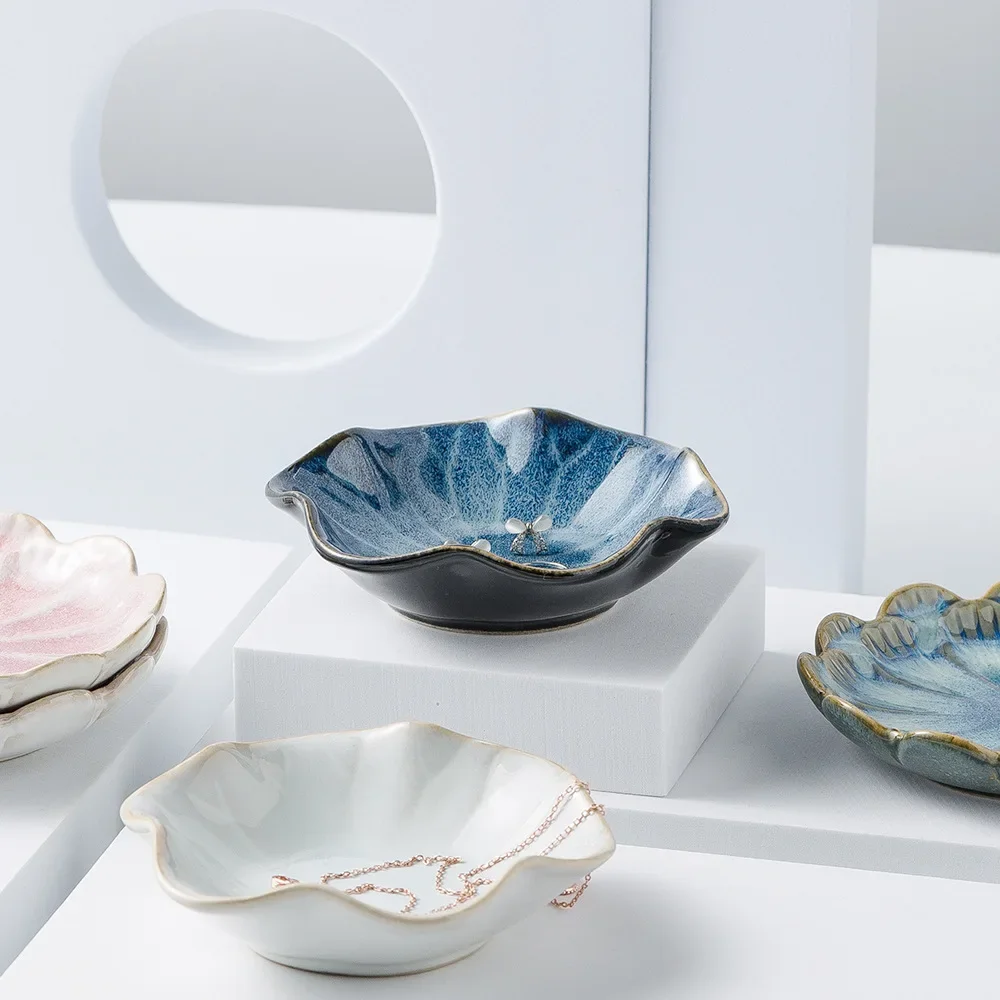 Plateau Feuille Lotus Céramique Nordique – Vide-Poche Élégant Cuisine