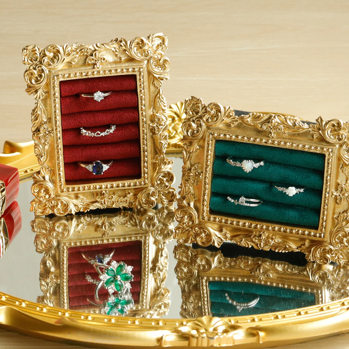 Présentoir Bagues Daim Baroque – Plateau Bijoux Fiançailles Vintage