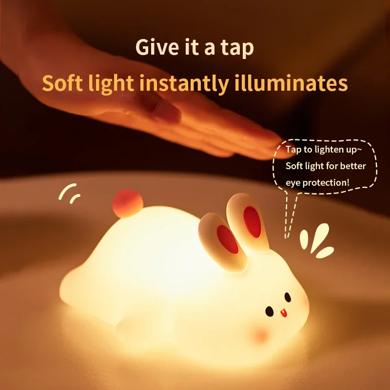 Veilleuse Lapin Silicone Tactile – Lampe Bébé Enfant Douce