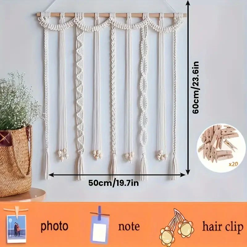Pêle-Mêle Photo Bohème Artisanal – Décoration Murale Pinces Bois